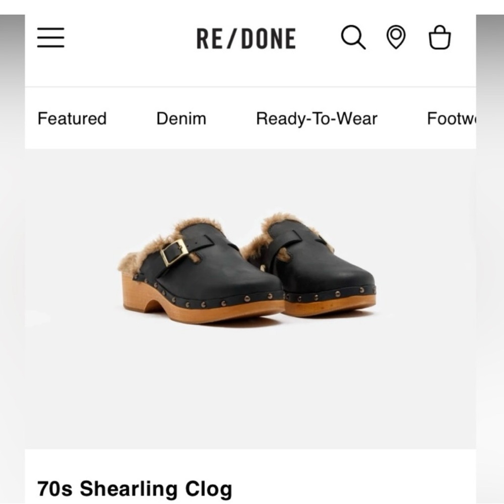 Re/Done Shearling clog made in Italy faded black size 38